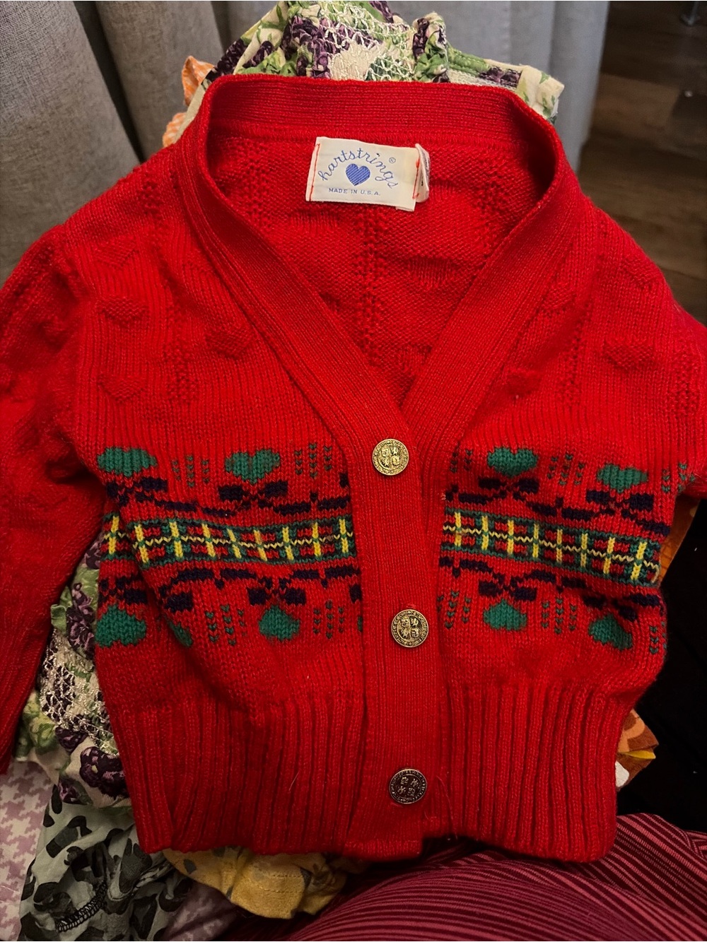 Vintage Hartstrings Red Fair Isle Button-Up Cardigan Sweater